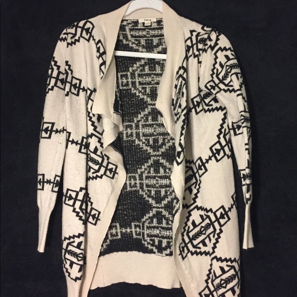 TIMING TAN WITH BLACK PATTERN CARDIGAN